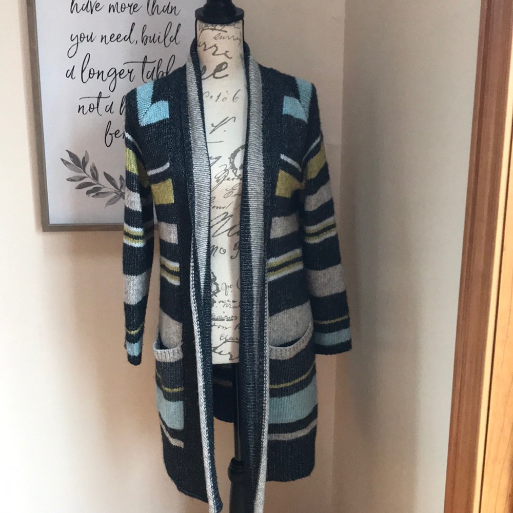 J Jill Striped Long Cardigan